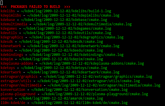 screenshot of kdesvn-build errors