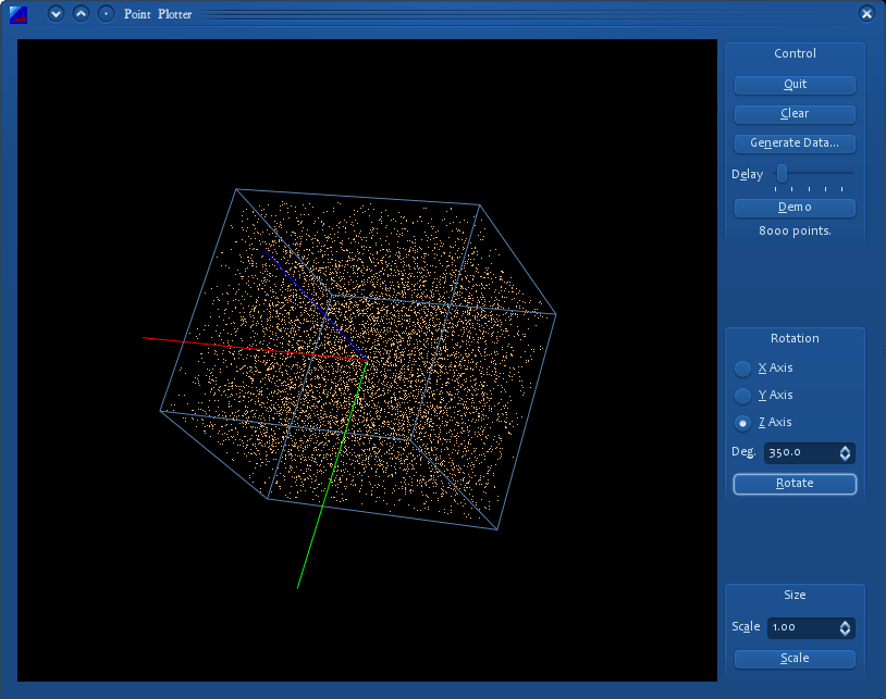 View of RANDU points looking like a uninteresting random distribution in a cube