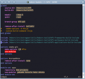 Screenshot of kdesrc-buildrc syntax support for Vim